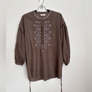 DAY Birger et Mikkelsen Embroidered Boho Tunic Blouse Brown Top, sz.38
